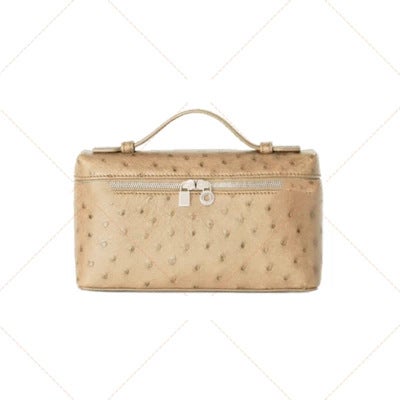L19 Genuine Leather Handbag Womens gigi Same Shoulder Crossbody Litchi Pattern Calf Leather Bag Kelly Bag All-Match Elegant Milk tea color ostrich pattern (silver buckle)