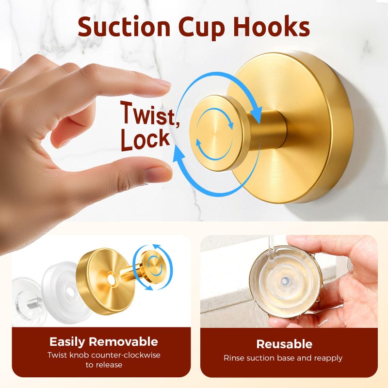 awrose 4 Packs Suction Cup Hooks for Shower, Heavy-Duty Wreath Hangers for Front Door, No Drill Glass Door Shower Suction Hooks No Damage for Walls Bathroom Kitchen Window Mirror Tile Towel Coat Robe Loofah - Image 2
