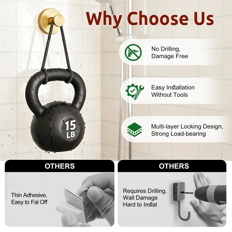 awrose 4 Packs Suction Cup Hooks for Shower, Heavy-Duty Wreath Hangers for Front Door, No Drill Glass Door Shower Suction Hooks No Damage for Walls Bathroom Kitchen Window Mirror Tile Towel Coat Robe Loofah - Image 4