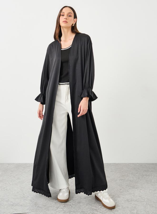 ستايلي كيمونو ماكسي نسائي أسود مزين بالدانتيل بقصة عادية - Image 2