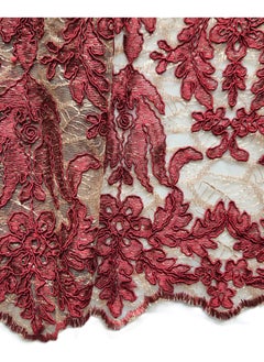 Generic Burgundy Net Fabric with Gold Embroidery, 53" Wide, 1 Yard + 0.92 Yard, Perfect for Dresses, Tablecloths, Curtains, DIY Projects  - Image 3