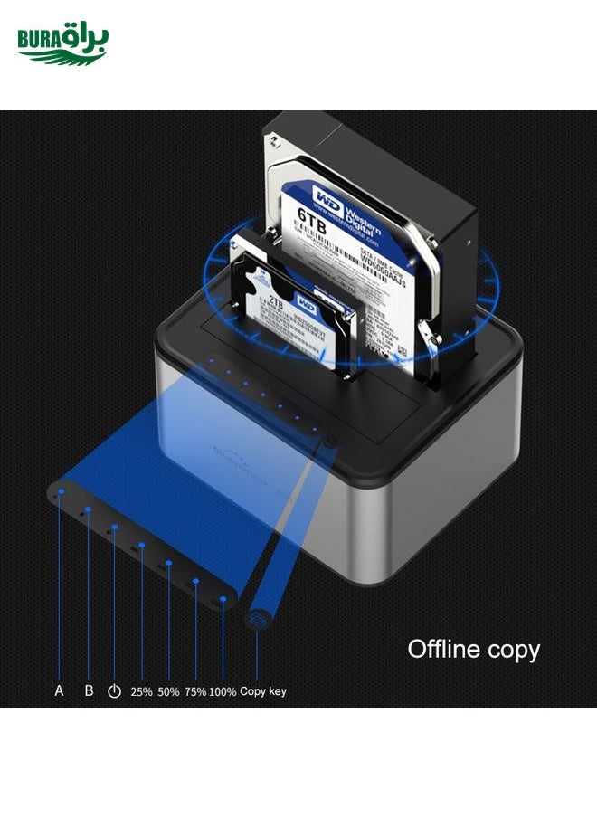 BURAQ Blueendless 2.5 / 3.5 inch SATA USB 3.0 2 Bay Offline Copy Hard Drive Dock (US Plug)  - Image 5