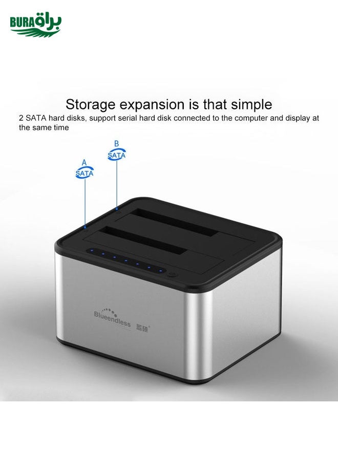 BURAQ Blueendless 2.5 / 3.5 inch SATA USB 3.0 2 Bay Offline Copy Hard Drive Dock (US Plug)  - Image 2