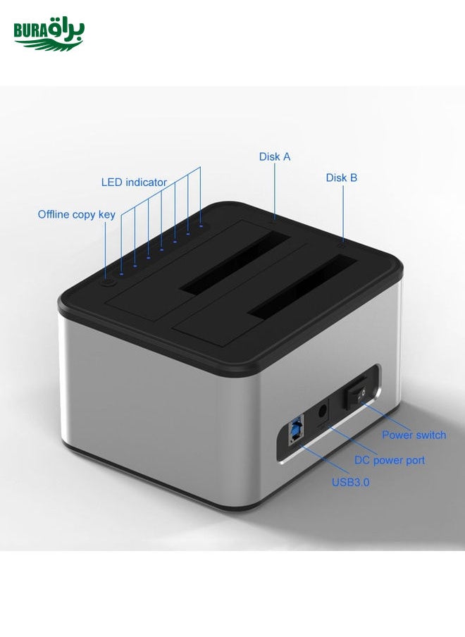 BURAQ Blueendless 2.5 / 3.5 inch SATA USB 3.0 2 Bay Offline Copy Hard Drive Dock (US Plug)  - Image 3