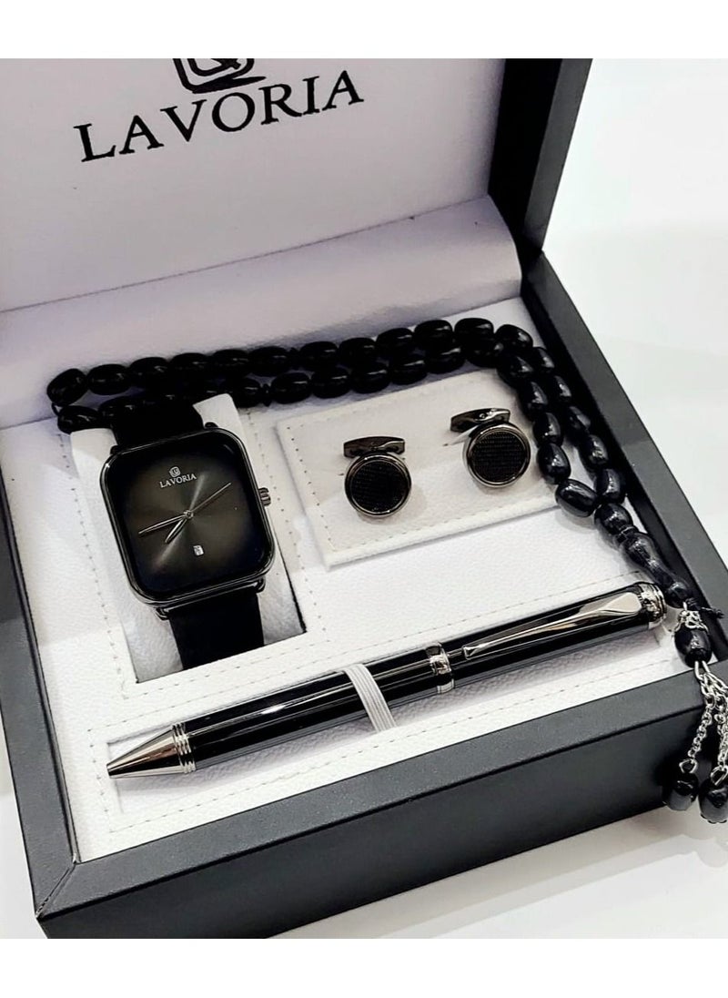 LAVORIA Laforea watch gift set for men consisting of 4 pieces, a rosary watch, a pen and a set of buttons  - Image 2