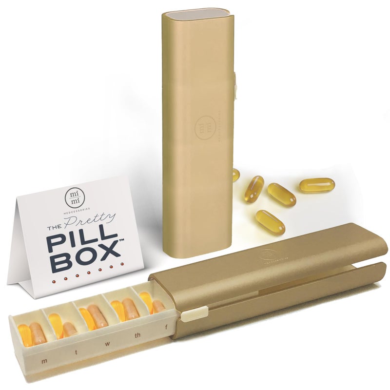Mimi Medcessories - Pretty Pill Box Set - Stylish, Compact Daily Pill Organizer, Medication Pill Case, Pill Container for Vitamin Management, Pill Holder, Travel Essentials for Women & Men - Champagne - Image 1