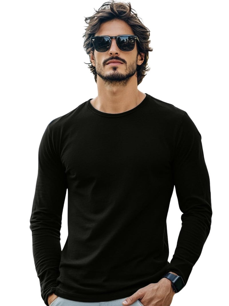 Veirdo® Pure Cotton Round Neck Regular Fit Solid Full Sleeve T-Shirt Combo for Men (PO3_V_FS_BK_CR_WT_S) - Image 2