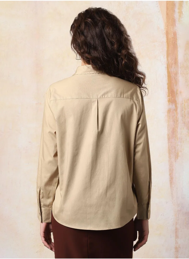 HIGH STAR Stay effortlessly stylish with this comfortable Beige Oversized Shirts Solid design crafted from 100% Cotton featuring Long Sleeves with Button closure.