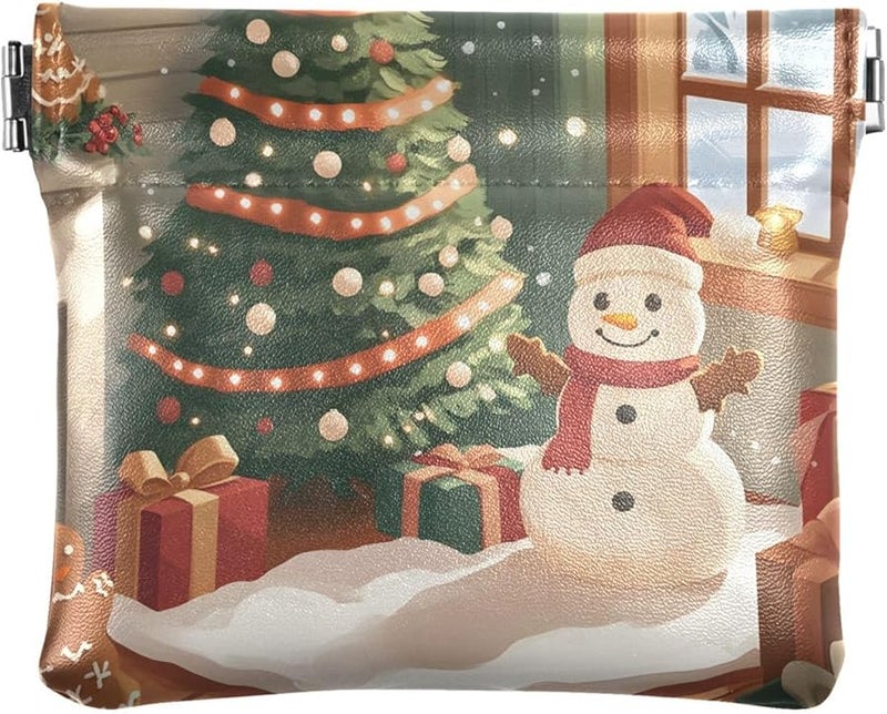 Soft PU Leather Snowman Coin Purse Waterproof Change Pouch Wallet with Snap Closure - Image 1