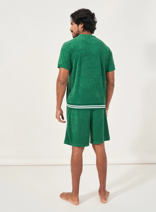 Styli Towel Knit Minimal Print T-Shirt & Shorts Set