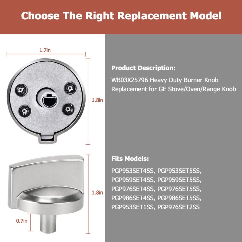 Funmit 5 Pack Wb03X25796 Heavy Duty Burner Knob Exact Compatible With General Electric(Ge) Stove Range Replaces Ap5986232 Wb03T10326 Ps11721433 B071Rxppgf 4362262 Cooktop Silver - Image 3