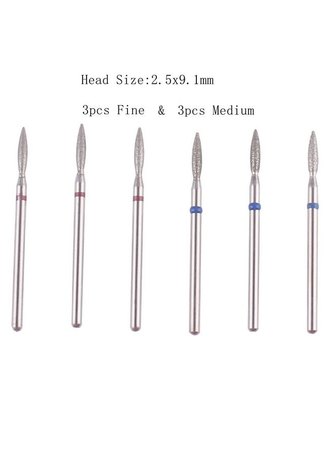MZCMSL Flame Shape Diamond Cuticle Nail Drill Bit Set 6Pcs Pro Manicure Drill Bits For Nail Prep 3/32 Shank Efile Bit(Fine+Medium) - Image 2