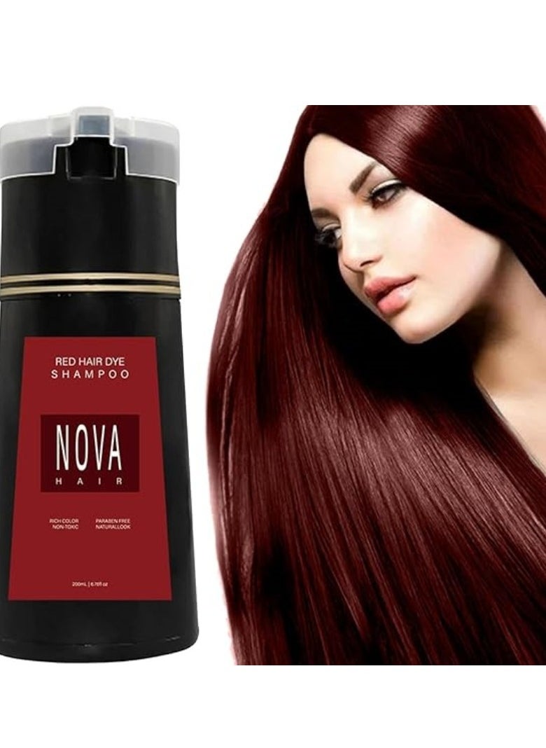 NOVA - Nova Hair Dye Shampoo, NovaHair Hair Dye Shampoo 3 in 1, Nova Hair Instant Dye Shampoo, Hair Color for Gray Hair Coverage, Long Lasting Hair Color Shampoo for Women & Men 200ml (Red) - Image 1