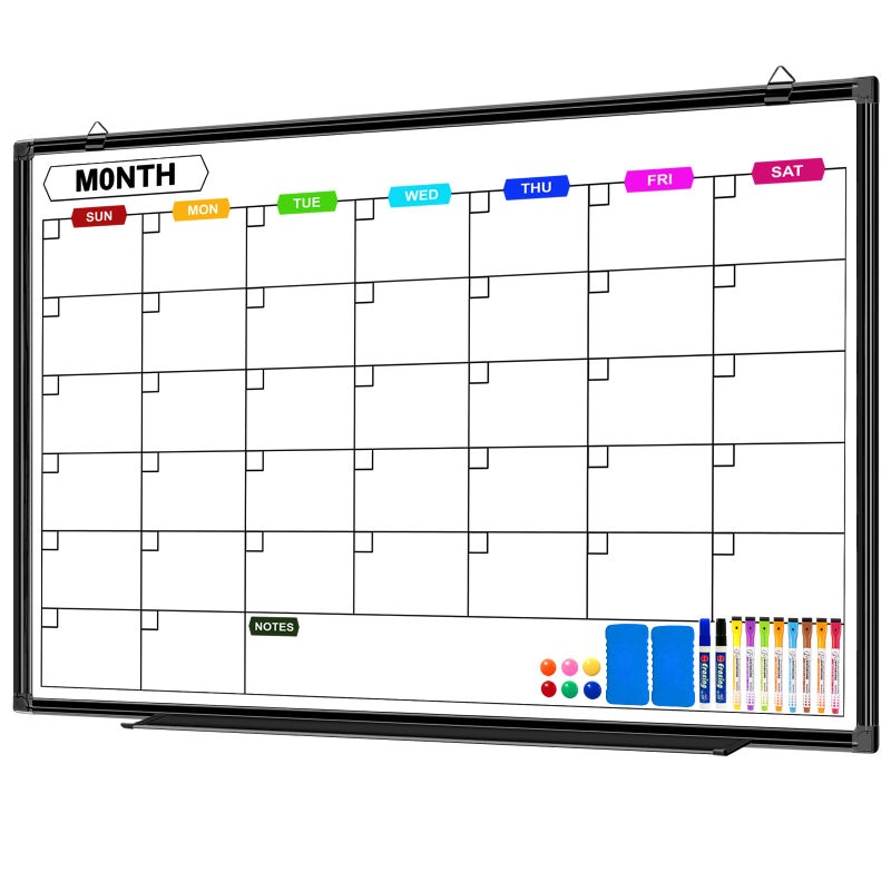 CALENBO Dry Erase Calendar Whiteboard for Wall 36" x 24", Magnetic Monthly White Board Calendar Dry Erase with Tray, Black Aluminum Frame Bulletin Board for Office Home and School - Image 1