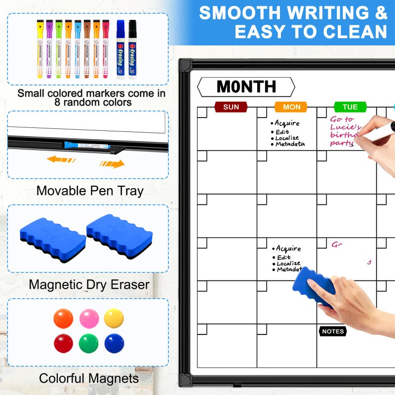 CALENBO Dry Erase Calendar Whiteboard for Wall 36" x 24", Magnetic Monthly White Board Calendar Dry Erase with Tray, Black Aluminum Frame Bulletin Board for Office Home and School - Image 3