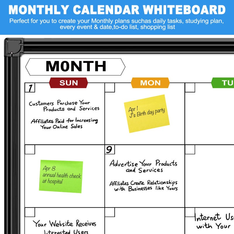 CALENBO Dry Erase Calendar Whiteboard for Wall 36" x 24", Magnetic Monthly White Board Calendar Dry Erase with Tray, Black Aluminum Frame Bulletin Board for Office Home and School - Image 4