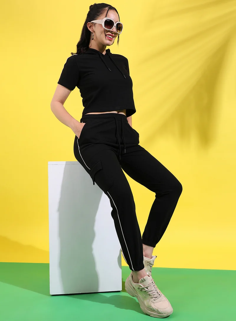 Campus Sutra Campus Sutra Women's Solid Black Co-Ord Set