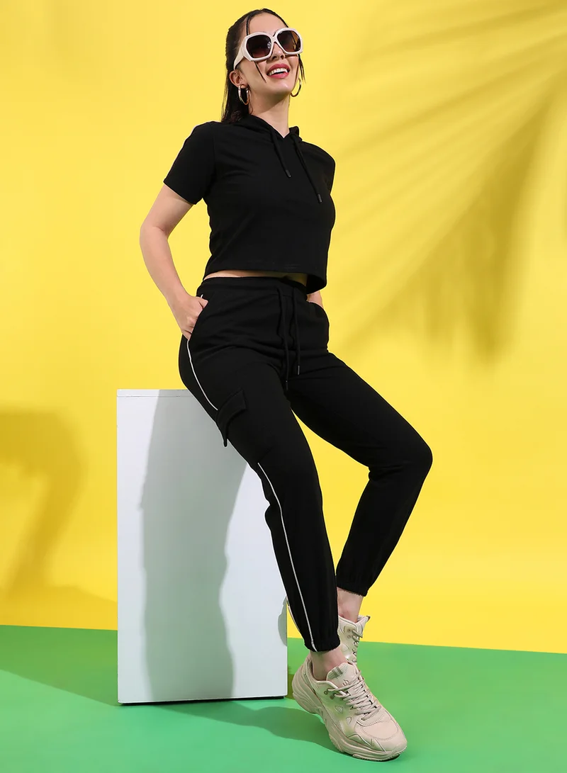 Campus Sutra Campus Sutra Women's Solid Black Co-Ord Set