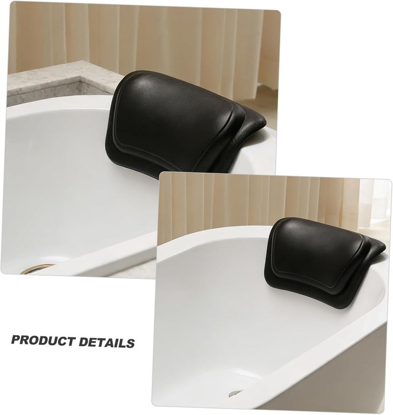 Waterproof Black Bath Tub Neck Pillow with Strong Suction Cups Portable and Washable Pu Bath Cushion Headrest and Home Spa Use - Image 3
