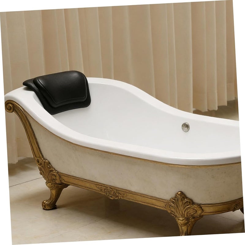 Waterproof Black Bath Tub Neck Pillow with Strong Suction Cups Portable and Washable Pu Bath Cushion Headrest and Home Spa Use - Image 4
