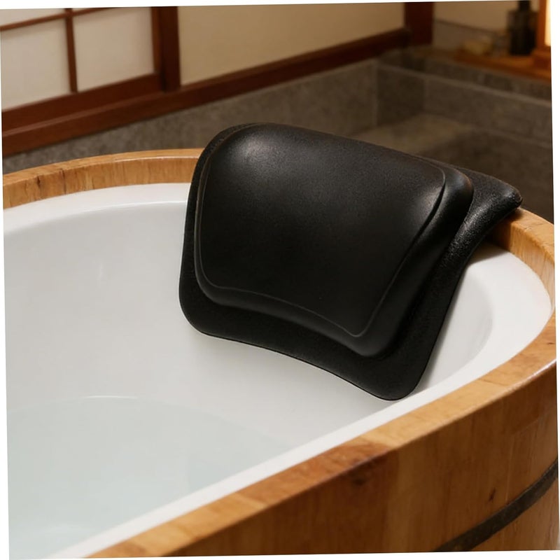 Waterproof Black Bath Tub Neck Pillow with Strong Suction Cups Portable and Washable Pu Bath Cushion Headrest and Home Spa Use - Image 5