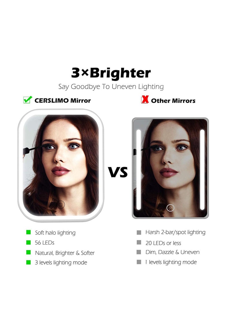 Makeup Mirror with Light and Magnifying, Lighted Vanity Touch Screen Dimmable, Intelligent Switch, Portable Foldable Stand for Tabletop, Bathroom 3 Color - Image 2