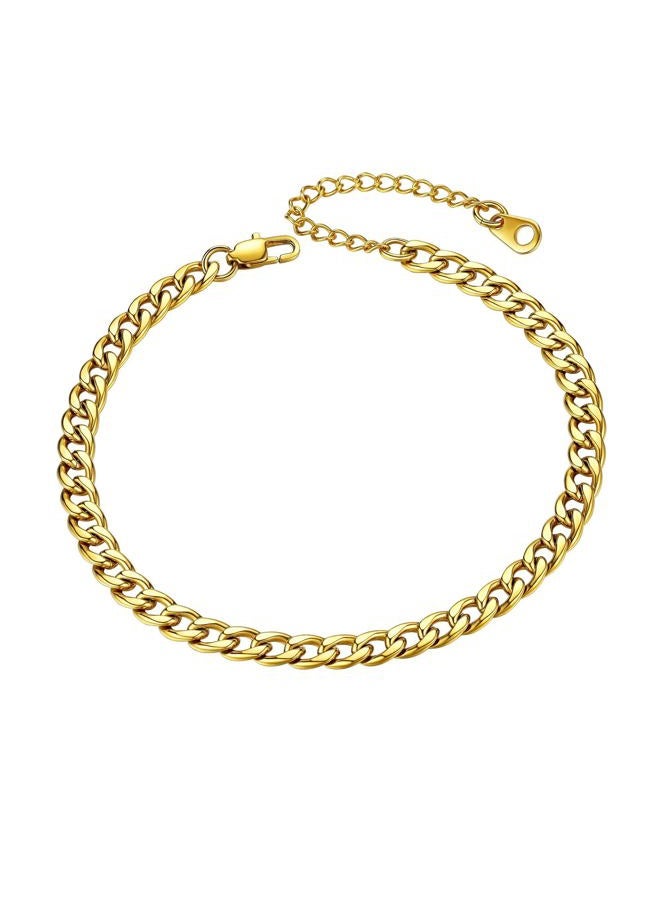 ChainsHouse Anklets for Teen Girls 18K Gold Plated Cuban Link Ankle Chain Bracelet 5MM - Image 1