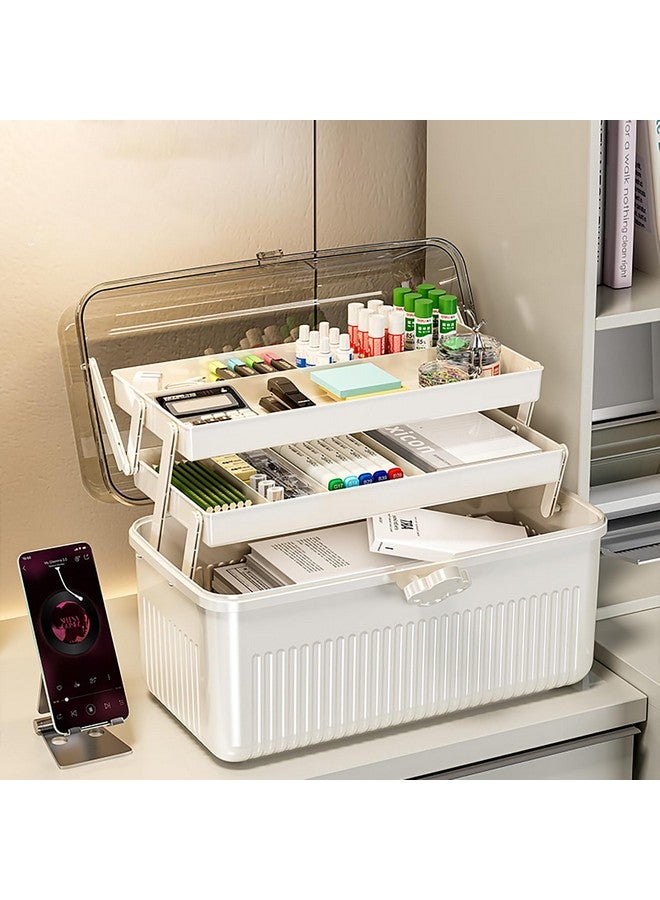 House of Quirk Multifunctional Storage Box - Portable Plastic Organizer for Desktop Stationery, Sundries and Medical Tools (White) - Image 1