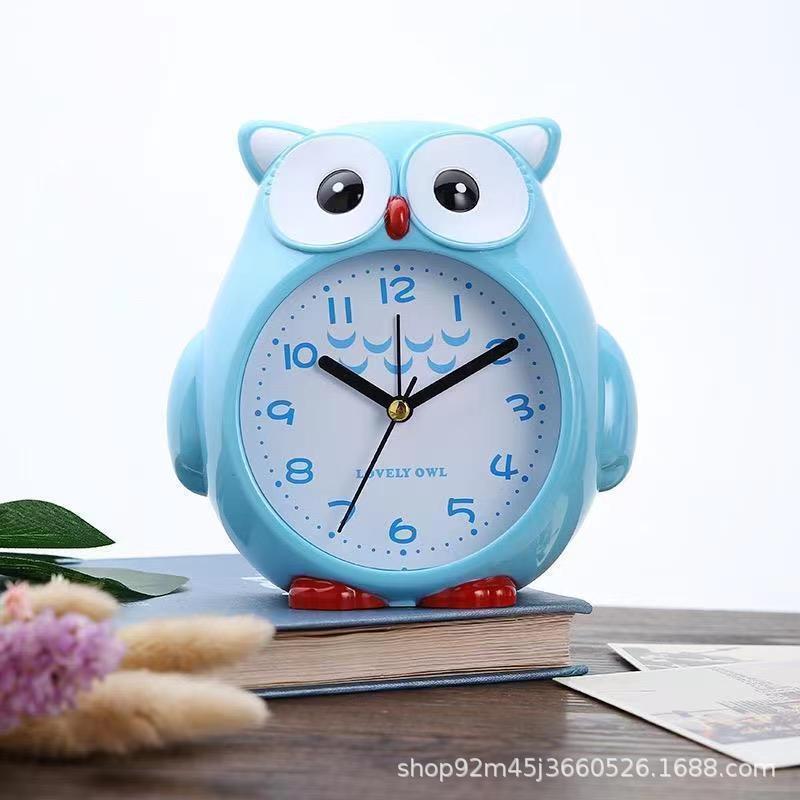 Alarm Clock Cartoon Chicken Owl Gift Hanging Clock Clear Clock Big Word Cute Bedside Children Students 1553 Blue Owl 1553 Blue Owl
