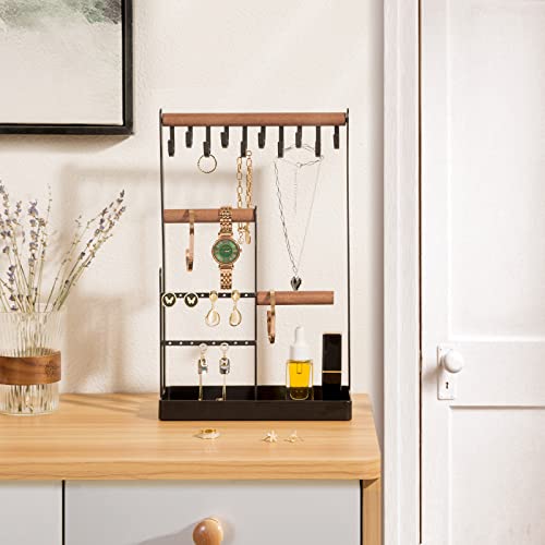 ProCase Jewelry Stand Holder Organizer, 4-Tier Necklace Holder with Ring Tray, 10 Hooks Necklaces Hanging Small Jewelry Display Storage Tower Tree for Bracelets Earrings Watches -Medium, Black - Image 5