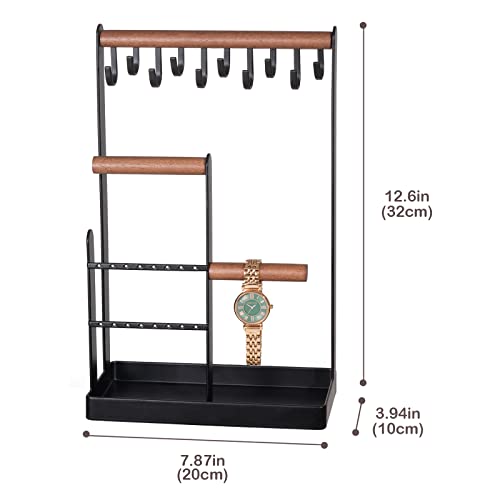 ProCase Jewelry Stand Holder Organizer, 4-Tier Necklace Holder with Ring Tray, 10 Hooks Necklaces Hanging Small Jewelry Display Storage Tower Tree for Bracelets Earrings Watches -Medium, Black - Image 4