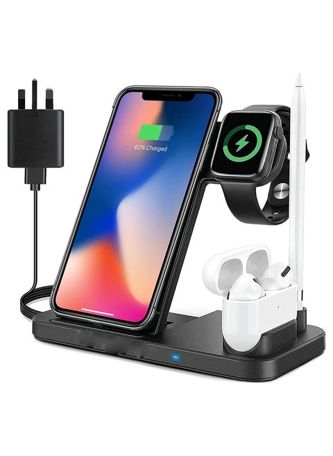 4 in 1 Wireless Charging Station with Adapter for Apple iPhone/Wireless Earbuds/Apple Watch/Apple Pen