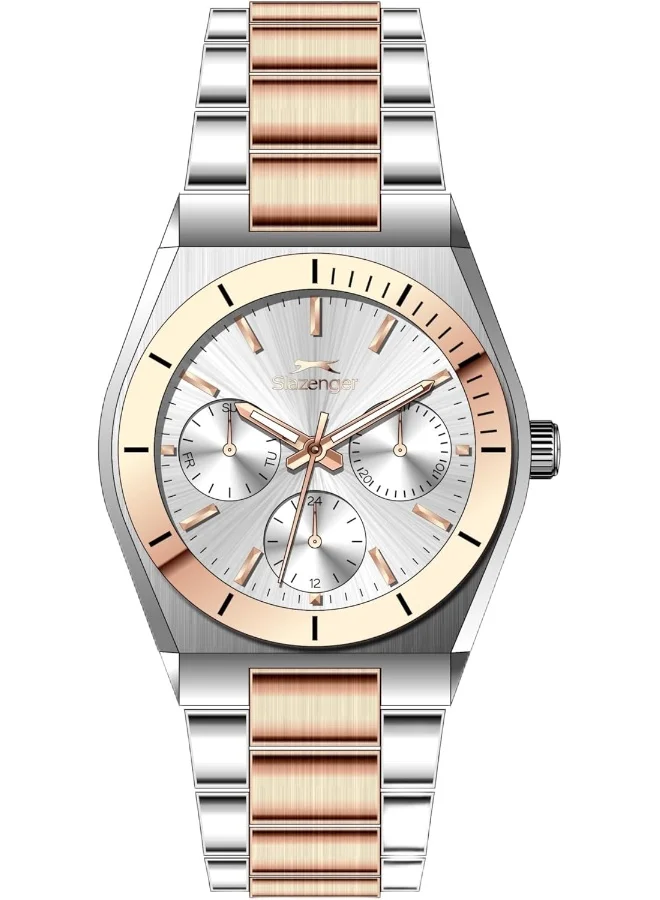 سلازنجر Slazenger Women's Watch, Multi Function Display and Metal Strap - SL.9.2467.4.04, Silver/Rose Gold