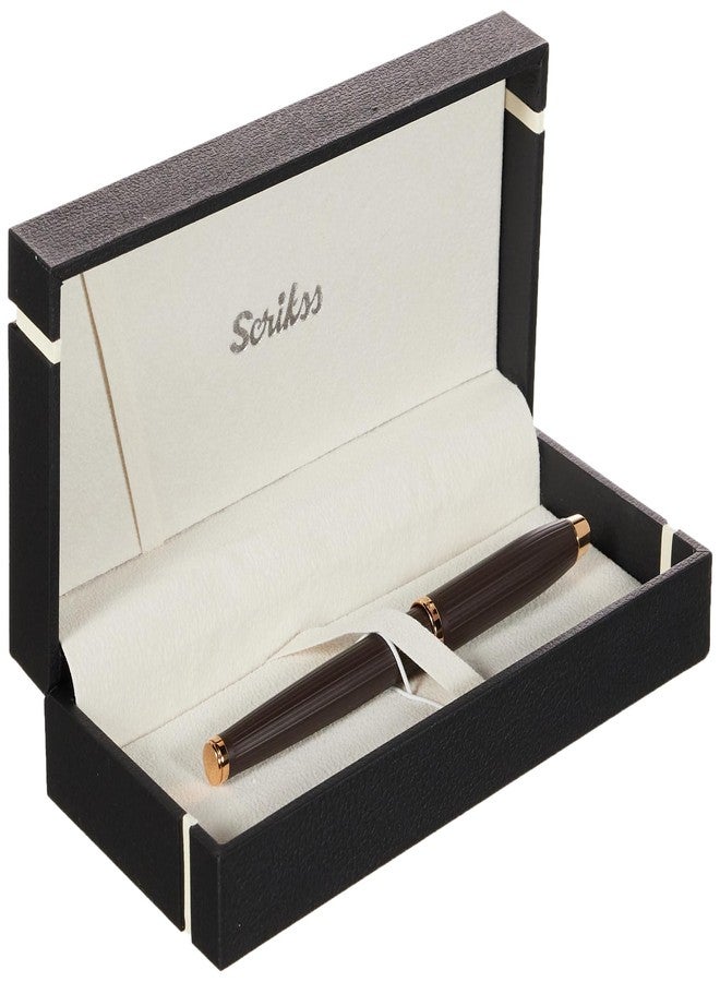 Scrikss Fountain Ink Pen Medium Nib Cartridge & Converter Brown Brass Body with 23k Rose Gold Accessories Oscar 39 Series Modern & Elegant Design Ideal for Office, Home, College, Gifting - Image 4