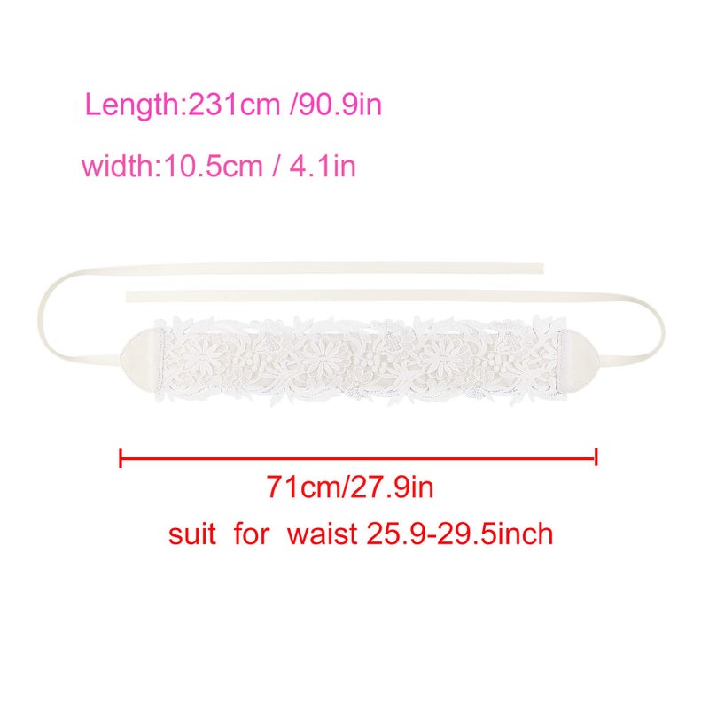Ayliss Ayliss Women's Lace Waist Belt Obi Bowknot Cinch Wide Belt Bow Tie Wrap Boho Corset Dress Waist Band Pu Leather (White)  - Image 4