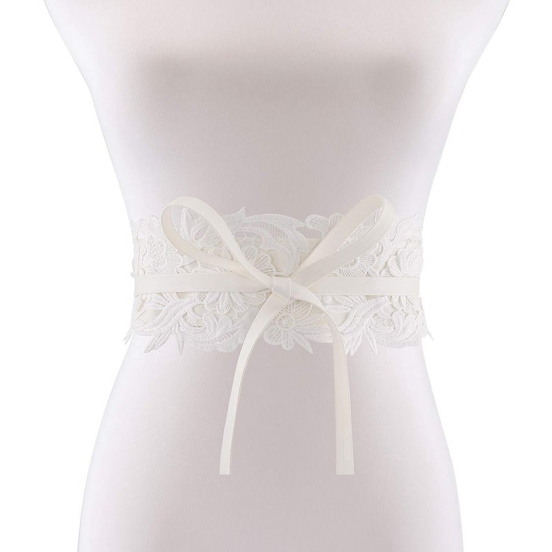 Ayliss Ayliss Women's Lace Waist Belt Obi Bowknot Cinch Wide Belt Bow Tie Wrap Boho Corset Dress Waist Band Pu Leather (White)  - Image 3
