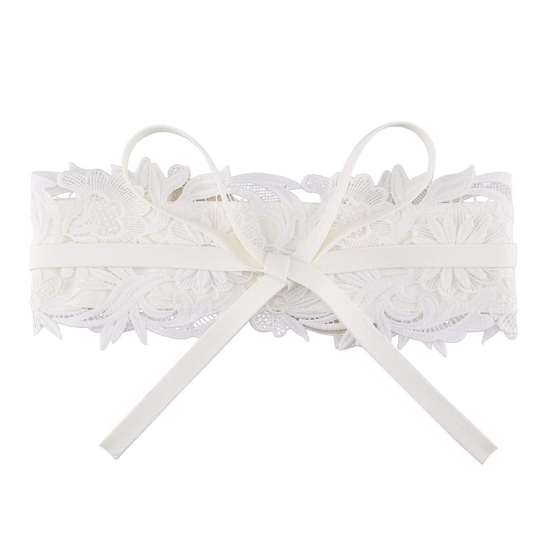 Ayliss Ayliss Women's Lace Waist Belt Obi Bowknot Cinch Wide Belt Bow Tie Wrap Boho Corset Dress Waist Band Pu Leather (White)  - Image 5