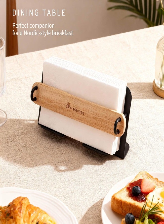 Celestree Guest Towel Holder for Bathroom - Ironl Napkin Dispenser with Rubber Wood Weighted Arm, Rectangular Disposable Hand Towels Tray for Table Kitchen Steak Dinner Vanity Picnic - Image 5