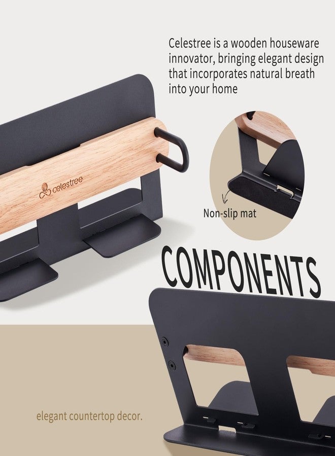 Celestree Guest Towel Holder for Bathroom - Ironl Napkin Dispenser with Rubber Wood Weighted Arm, Rectangular Disposable Hand Towels Tray for Table Kitchen Steak Dinner Vanity Picnic - Image 2