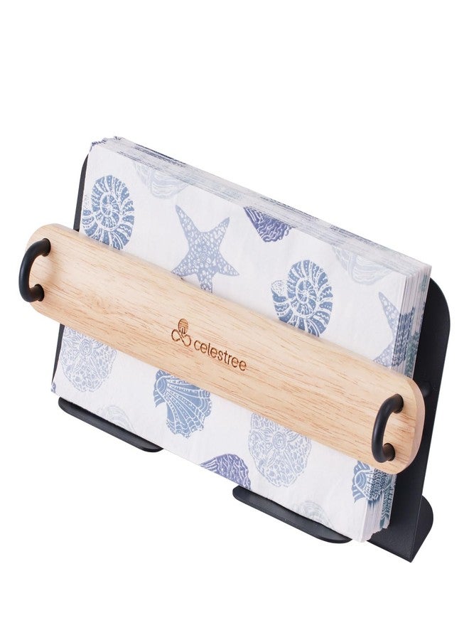 Celestree Guest Towel Holder for Bathroom - Ironl Napkin Dispenser with Rubber Wood Weighted Arm, Rectangular Disposable Hand Towels Tray for Table Kitchen Steak Dinner Vanity Picnic - Image 1