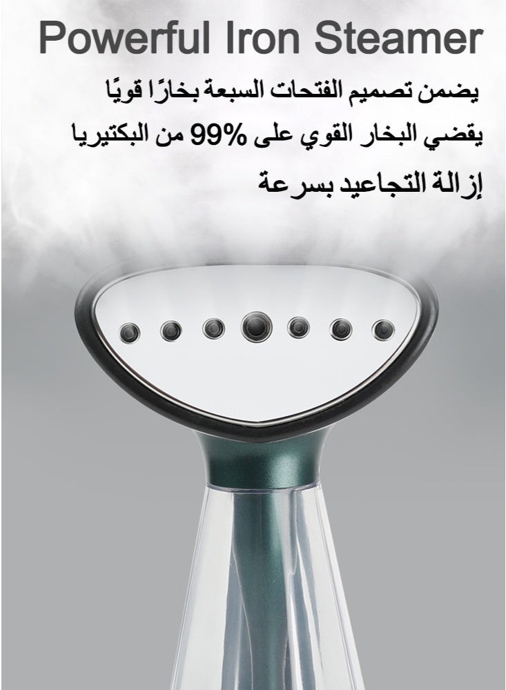 GREBON Portable Garment Steamer, Compact Handheld Steamer iron 1500 W, Foldable Steam Iron with Strong Penetrating, 10s Fast Heat-up, Wrinkle Remover, 200 ml YS-20081 Green - Image 2