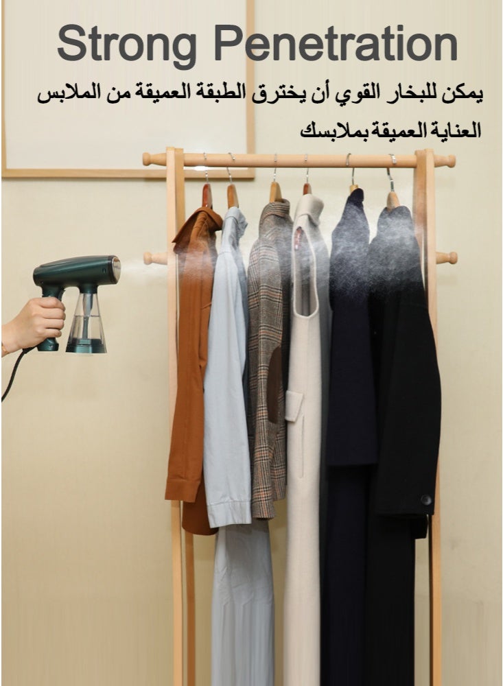 GREBON Portable Garment Steamer, Compact Handheld Steamer iron 1500 W, Foldable Steam Iron with Strong Penetrating, 10s Fast Heat-up, Wrinkle Remover, 200 ml YS-20081 Green - Image 3