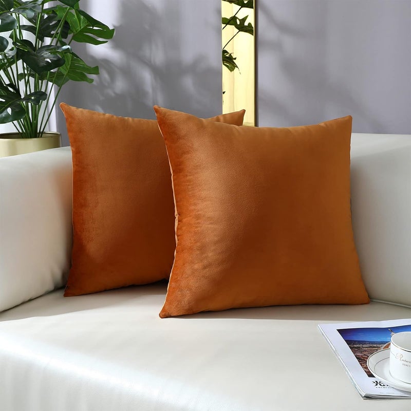 mixeoo Comfy Terracotta Throw Pillow Covers Decorative Square Solid Thick Velvet Super Soft Cushion Cases Home Decor for Sofa Couch Living Room Chair, Set of 2, 20 x 20 Inch - Image 2