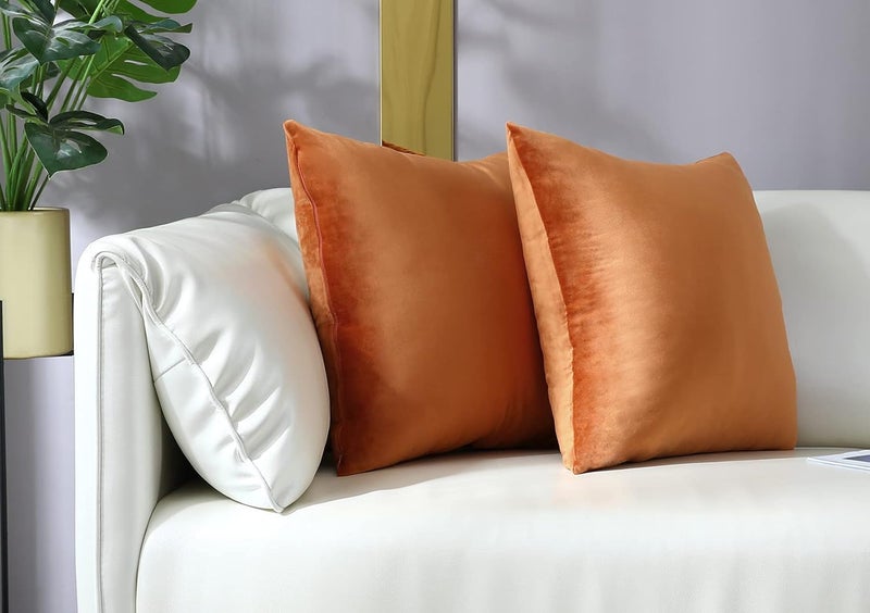 mixeoo Comfy Terracotta Throw Pillow Covers Decorative Square Solid Thick Velvet Super Soft Cushion Cases Home Decor for Sofa Couch Living Room Chair, Set of 2, 20 x 20 Inch - Image 3