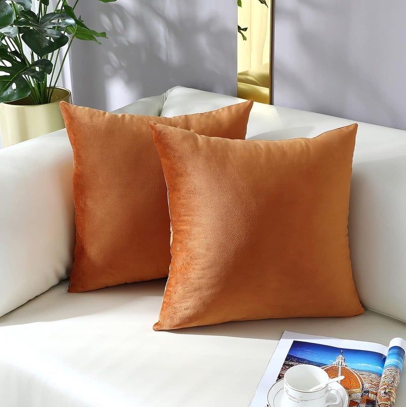 mixeoo Comfy Terracotta Throw Pillow Covers Decorative Square Solid Thick Velvet Super Soft Cushion Cases Home Decor for Sofa Couch Living Room Chair, Set of 2, 20 x 20 Inch - Image 1