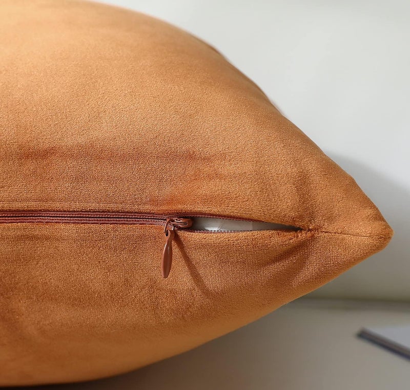 mixeoo Comfy Terracotta Throw Pillow Covers Decorative Square Solid Thick Velvet Super Soft Cushion Cases Home Decor for Sofa Couch Living Room Chair, Set of 2, 20 x 20 Inch - Image 4