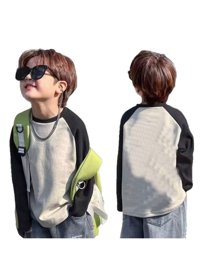 Cotton Boys' Raglan Sleeve Long Sleeve Tspring & Fall New Style Medium And Large Children's Splicing Contrasting Color Round Neck Bottoming Shirt - Image 5