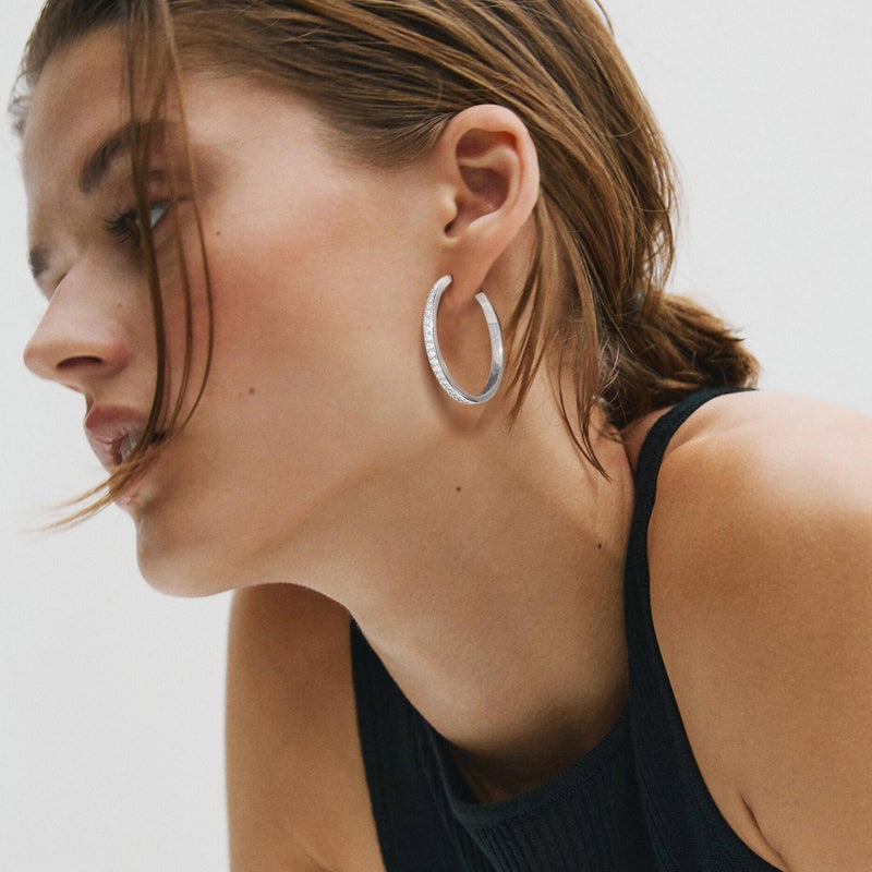 OOOPEL Large Rhinestone Hoop Earrings for Women Shiny Crystal Big Silver Hoops Non Tarnish Sparkly Cubic Zirconia Earring Hoops Hypoallergenic Chunky Large CZ 925 Silver Hoop Earrings - Image 3