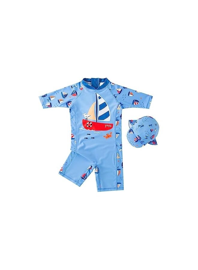 Kid Baby Boys One-Piece Rash Guard Swimsuit Toddlers Zipper Bathing Suit Swimwear with Hat Surfing Suit UPF 50+  - Image 1