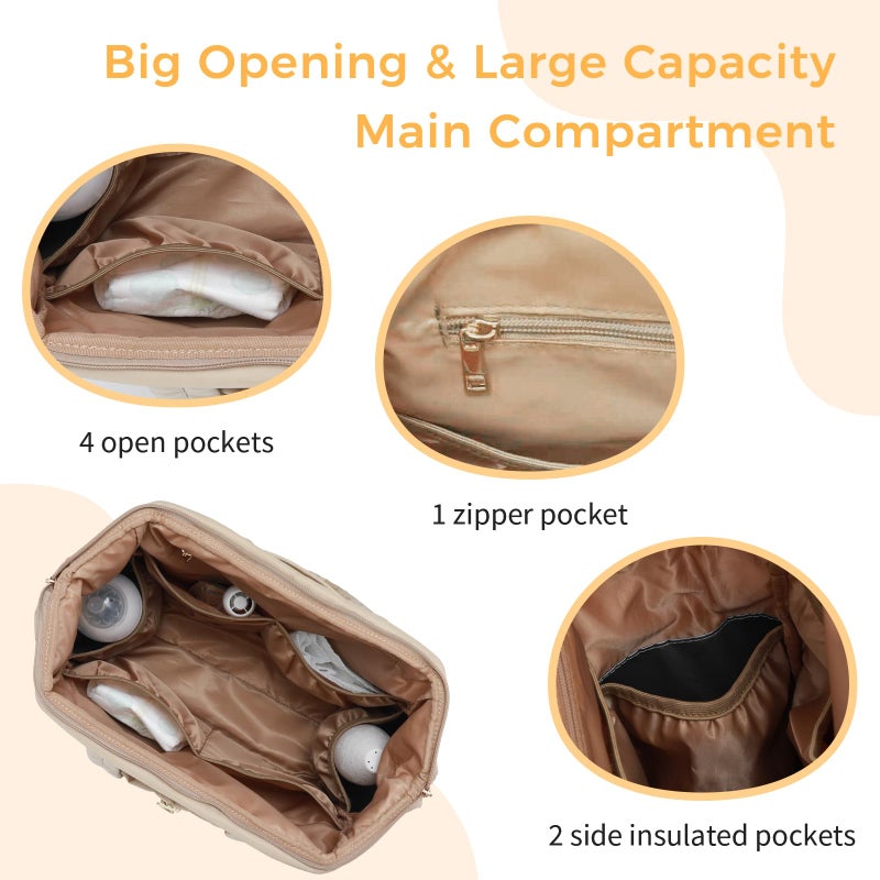LUKJOJO Asha Diaper Bag Tote For Daily Use, Travel Shoulder Diaper Bag With Long Strap (Beige) - Image 4